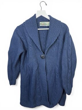 Aran Crafts 100% Wool Made in Ireland Cable Knit Collar Cardigan W2327 Sz L